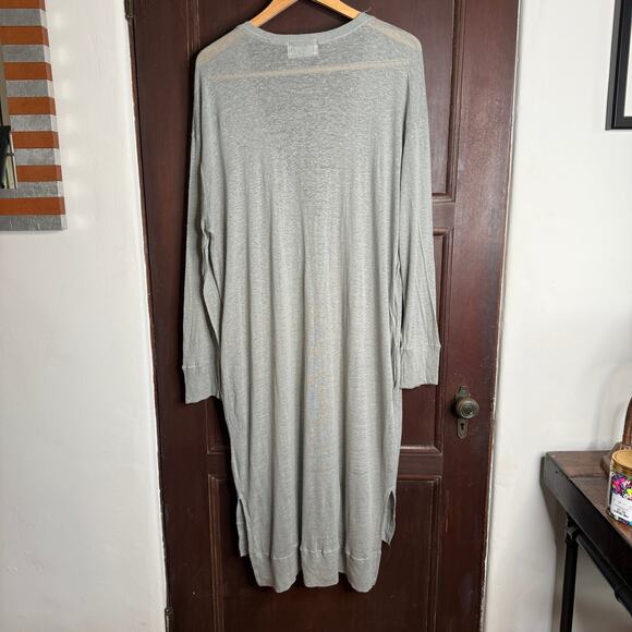 STANDARD | Gray Lightweight Linen Long Line Boyfriend Duster Cardigan Sweater OS - Picture 2 of 6